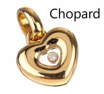 18 kt Gold CHOPARD Herzanhänger, GG 750/000, Serie Happy Diamond, sign. und num., bewegl. Diamant ca. 0.05 ct, L. ca. 2.2 cm, ca. 7.0 g