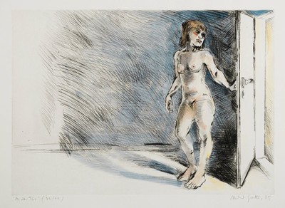 Helmut Göttl, 1934 Decin/Tschechien-2011, Studium in Freiburg und an der Akademie Karlsruhe, bei Karl Hubbuch, weiblicher Akt in nächtlichem ...