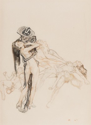 Leo Putz, 1869 - 1940, erotische Darstellung, monogrammiertes Pastell aus einer Folge von 14 erotischen Pastellen, XIV, um 1924, handmonogrammiert, ...
