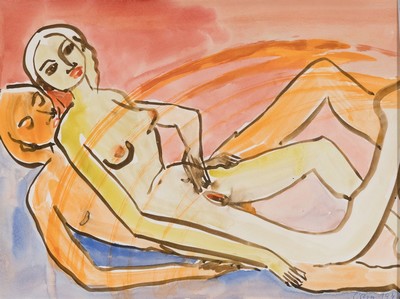 Gertrud Ogem, 1919-1985, Berliner Künstlerin des Postexpressionismus, 3 Aquarelle/Mischtechniken, erotische Figurenpaare in expressiver Farbigkeit, ...