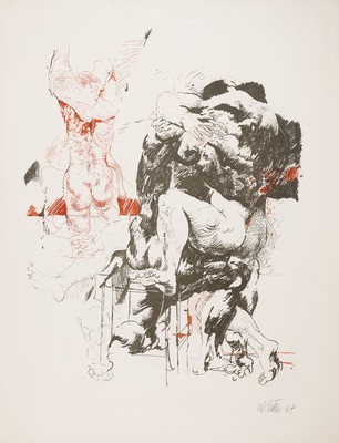 Willi Sitte, 1921 Kratzau-2013 Halle, 3 Farblithographien in Olivgrün, Rot- u. Dunkelbraun, auf Weißenborn-Bütten, "Ars amatoria-Liebesszene ...