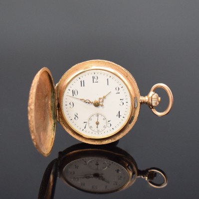ZENITH kleine Savonette Taschenuhr in RG 585/000, Schweiz um 1906, vollgrav., 2- Deckel Goldgeh. dell., verg. Metallcuv. m. Medaillengrav., ...