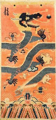 Drachen Säulenteppich China, mit Manchu Inschrift, 19.Jhd, Wolle auf Baumwolle, ca. 196 x 93 cm, EHZ: 2