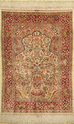 Hereke Seide fein, China, Metallbroschiert,ca. 40 Jahre, reine Naturseide, ca. 143 x 100 cm, ca. 1,0 Mio. Kn/qm, EHZ: 1