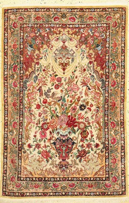 Ghom Seide fein, Persien, signiert(Mohammadi), ca. 50 Jahre, reine Naturseide, ca. 148 x 100 cm, ca. 1,0 Mio. Kn/qm, EHZ: 1-2