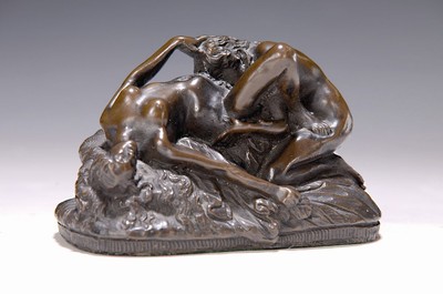 Nach Jef Lambeaux, 1852 Antwerpen-1908 Brüssel, Bronzeskulptur, patiniert, gleichgeschlechtliches Liebespaar beim Akt, Ausformung nach Lambeaux, ...
