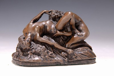 Nach Jef Lambeaux, 1852 Antwerpen-1908 Brüssel, Bronzeskulptur, gleichgeschlechtliches Liebespaar beim Akt, Ausformung nach Lambeaux, patiniert, ...