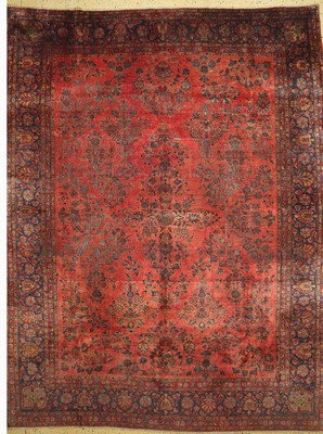Antiker Sarogh"Talfian", 4 mal signiert, Persien, um 1900, Korkwolle auf Baumwolle, ca.403 x 315 cm, EHZ: 3-4