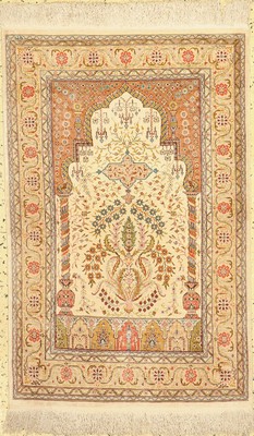 Hereke Seide fein, signiert, Türkei, um 1960, reine Naturseide, ca. 104 x 65 cm, ca. 1,0 Mio. Kn/qm, EHZ: 1