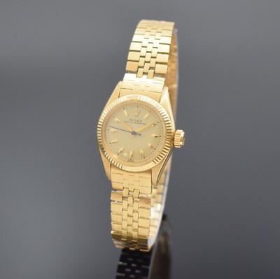 ROLEX Oyster Perpetual Damenarmbanduhr in GG 750/000 Referenz 6619, Schweiz um 1958, Automatik, verschr. Oystergeh. inkl. orig. Gliederband mit ...