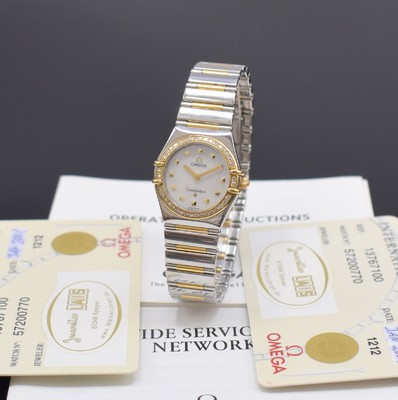 OMEGA Constellation My Choice Damenarmbanduhr in Edelstahl/Gold mit Diamanten Referenz 13767100, Schweiz verk. lt. beil. Pap. 01/2001, quarz, Boden ...