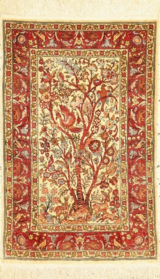 Hereke Seide fein, Türkei, um 1950, reine Naturseide, ca. 96 x 63 cm, ca. 1,0 Mio. Kn/qm, EHZ: 1-2