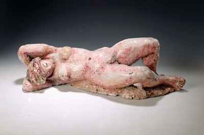 Zuschreibung: Alfred Schwäger-Crimoso, 1902 Ludwigshafen-1960 HD/Ziegelhausen, Skulptur, Terrakotta, Glasur in rosafarbenem Kolorit, liegender ...