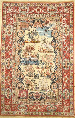 Seltener Ghom Kork alt, Persien, um 1950, Korkwolle mit Seide und Baumwoll Highlights, ca. 306 x 202 cm, EHZ: 1-2