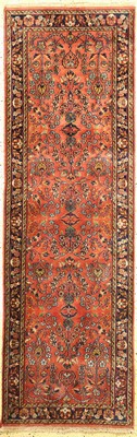 Sarogh Kork fein, Indien, ca. 50 Jahre, Korkwolle auf Baumwolle, ca. 252 x 80 cm, EHZ:1-2