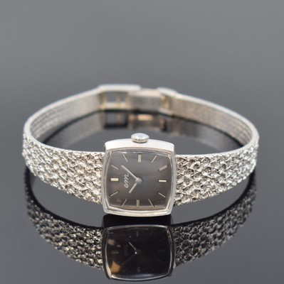 EM Damengoldbanduhr in WG 585/000, Schweiz um 1975, Handaufzug, Boden aufgedr., graues Zifferbl. m. silb. Std.-Ind. u. Zeigern, rotverg. Werk Kal. AS ...