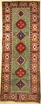 Antiker Kazak, Kaukasus, 19.Jhd, Wolle auf Wolle, ca. 290 x 120 cm, verkürzt, EHZ: 2-3