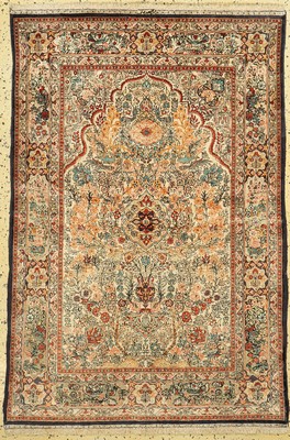 Hereke Seide fein, China, ca. 50 Jahre, reine Naturseide, Metallbroschiert, ca. 135 x 92 cm, ca. 1 Mio Kn/qm, EHZ: 2