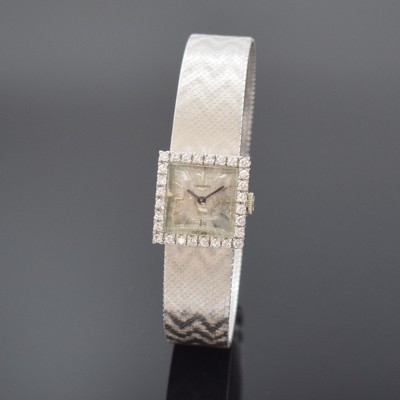 LONGINES Damenarmbanduhr in WG 750/000 mit Diamanten, Schweiz um 1966, Handaufzug, 2- teil. Geh., Boden aufgedr., Lünette aufwendig m. Diamanten ...