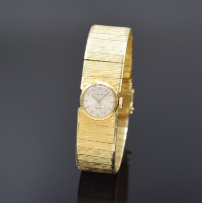 LONGINES / RECORD Damenarmbanduhr in GG 585/000, Schweiz um 1965, Handaufzug, neutr. Geh., Boden aufgedr., neutr. Band in GG 585/000, Schließe m. ...