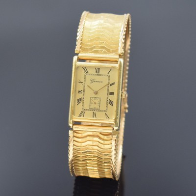 GENEVE Armbanduhr in GG 585/000 an RG 750/000 Band, Schweiz um 1990, quarz, 2-teil. Gehäuse, Boden aufgedr., gold. Zifferbl. m. röm. Zahlen, gold. ...