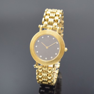 CHOPARD Damenarmbanduhr in GG 750/000, Schweiz um 1975, quarz, Stülpgeh., Chopard Goldband in GG 750/000, Schmuck-Cabochons (1x fehl.), graues ...