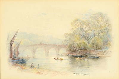 William Trost Richards, 1833 Philadelphia, PA - 1905 Newport, RI, Aquarell, "Richmond on Thames", Blick entlang der Themse auf die Richmond ...