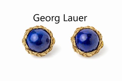 Paar 14 kt Gold Lapislazuli-Ohrstecker, GG 585/000, Meistermarke GEORG LAUER, 2 Lapislazulicabochons, ca. 18.5 g, D. ca. 1.8cm