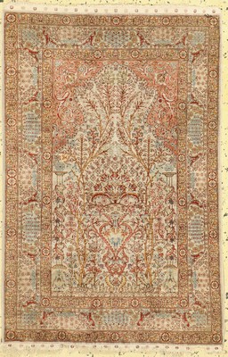 Hereke Seide fein, signiert, Türkei, ca. 50Jahre, reine Naturseide, ca. 96 x 63 cm, ca. 1,0 Mio. Kn/qm, EHZ: 2