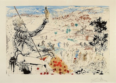 ENTFÄLLT!!!!! ALS FÄLSCHUNG RAUSGESTELLT Salvador Dali, 1904-1989, Farblithographie "Das Goldene Zeitalter" aus Don Quichotte de la ...