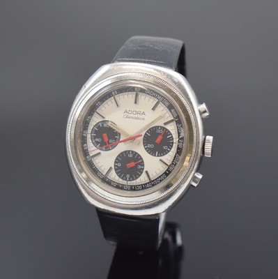 ADORA Climatica Herrenchronograph in Stahl, Schweiz um 1968, Handaufzug, 2-teil. Geh., Boden geschr., silb. Zifferbl. m. aufges. Std.-Ind., schwarze ...