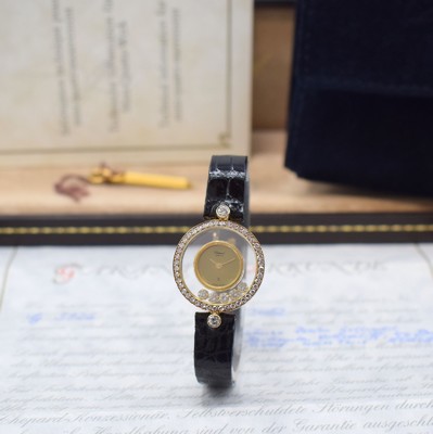 CHOPARD Happy Diamonds Damenarmbanduhr in GG 750/000 mit Diamanten Referenz 4052, quarz, beids. vergl. Geh., Lünette und Bandanstöße m. Diamanten, ...