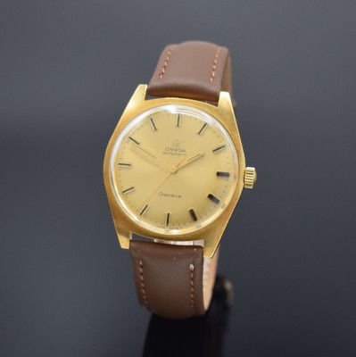 OMEGA Geneve Herrenarmbanduhr Referenz 165.041, Schweiz um 1968, Automatik, verg. Gehäuse, geschr. Stahlboden, verg. Zifferbl. m. aufges. Std.-Ind., ...