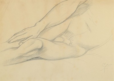Fritz Köthe, 1916 - 2005, Bleistift -Aktzeichnung auf Papier, handmonogrammiert, datiert 1965, 34.5 x 48 cm, Rahmen 52 x 62 cm,Fritz Köthe war ein ...