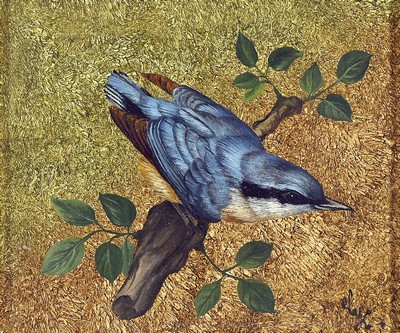 Helene Freiin von Krauß, 1870 Millstatt/Kärnten-1950, Paar Ölgemälde auf Holzplatte, Sperling und Eisvogel, je monogrammiert, Alterssp., 12,5x15 ...