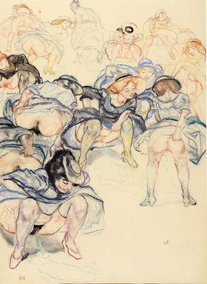 Leo Putz, 1869-1940, monogrammiertes Pastell auf Papier, Nr. XII aus einer Folge von 14 Erotik Pastellen, um 1924, handmonogrammiert, ca. 49x33,5 cm, ...