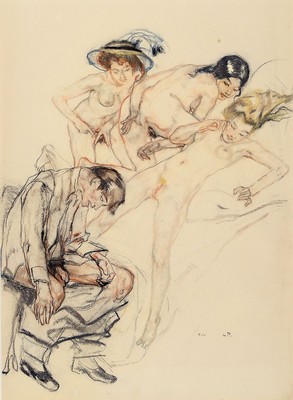 Leo Putz, 1869-1940, monogrammiertes Pastell auf Papier, Nr. XIII aus einer Folge von 14 Erotik Pastellen, um 1924, handmonogrammiert, ca. 49x33,5 ...