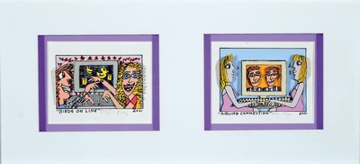 James Rizzi, 1950-2011, Konvolut aus zwei 3D-Konstruktionen, "Birds on Line", "Sibling Connection" handsign., num., dat., unter ...
