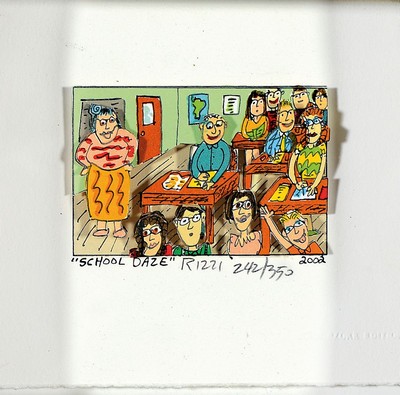 James Rizzi,1950-2011, "School Daze", handsign., num. 242/350, dat. 2002, gerahmt, ca. 26x25 cm, l. beschädigt