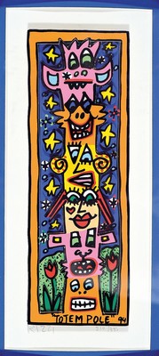 James Rizzi, 1950-2011, "Totem Pole", handsign., num. 210/350, dat. 94, unter Glas gerahmt, gesamt ca. 30x24 cm