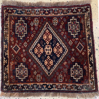 Antike Khamseh Taschenfront, Persien, um 1900, Wolle auf Wolle, ca. 57 x 52 cm, EHZ: 3,Restauriert