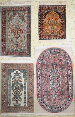 Konvolut 4 Kaschmir, Indien, ca. 40 Jahre, Kunstseide, ca. 155 x 90 cm, EHZ: 2