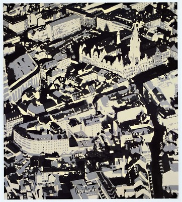 Gerhard Richter, geb. 1932, "Stadtbild Mü", Hrsg. Dallas Museum of Art 2002, Offsetlithografie auf dünnem Karton, handsign. mit schwarzem ...
