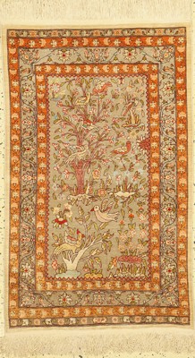 Hereke Seide fein, signiert, Türkei, um 1950, reine Naturseide, Metallbroschiert, ca. 115 x 72 cm, EHZ: 2