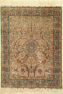 Hereke Seide fein, China, ca. 50 Jahre, reine Naturseide, ca. 122 x 92 cm, ca. 1,0 Mio. Kn/qm, EHZ: 1-2