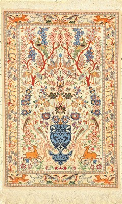 Esfahan fein, Persien, ca. 50 Jahre, Korkwolle mit und auf Seide, ca. 105 x 70 cm, EHZ: 1
