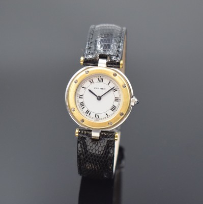 CARTIER Santos Ronde Damenarmbanduhr, Schweiz um 1990, quarz, Edelstahl/Gold komb., Boden verschr., weißes Zifferbl. m. röm. Zahlen, gebl. Zeiger, ...