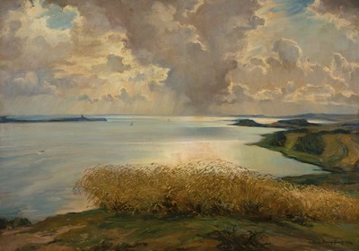 Wilhelm Hempfing, 1886 Schönau-1948 Karlsruhe, Studium an der Akademie Karlsruhe, Meisterschüler von Friedrich Fehr, hier: Landschaft mit See und ...