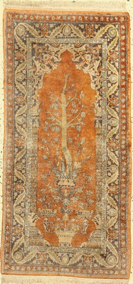 Täbriz Seide, Ägypten, ca. 60 Jahre, reine Naturseide, ca. 125 x 63 cm, Reinigungsbedürftig, EHZ: 1-2(kleiner Riss am Rand).