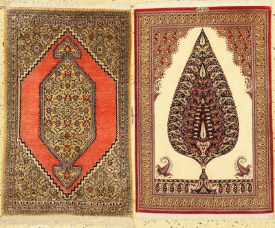 2 Ghom Seide, Persien, ca. 50 Jahre, reine Naturseide, ca. 90 x 59 cm, EHZ: 1-2